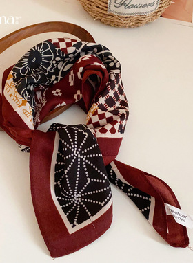 秋冬复古港风布艺几何形花纹丝巾项链配饰女毛衣链轻奢感项饰