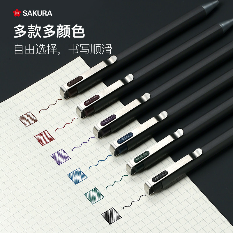 美橙文具日本SAKURA樱花六角中性笔按动式复古典雅水性笔签字笔_虎窝淘