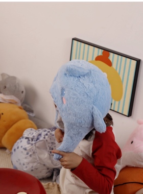 可爱搞怪卡通海洋生物蓝色毛绒鲨鱼头套帽子拍照表演游乐场装饰