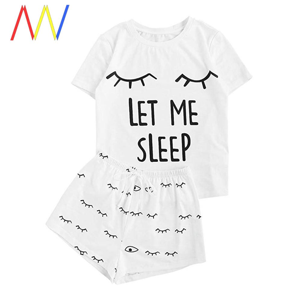 Pajamas Women Shorts T-Shirt Sleepwear Nightwear Set pyjama - 图1