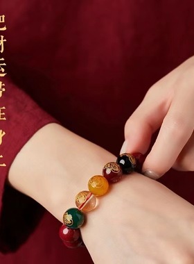 五路财神转运珠朱砂手串男女款通用本命年貔貅五路财手链护身符