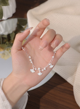 S925纯银三生有杏手链女小众设计感轻奢手饰百搭气质送女朋友礼物