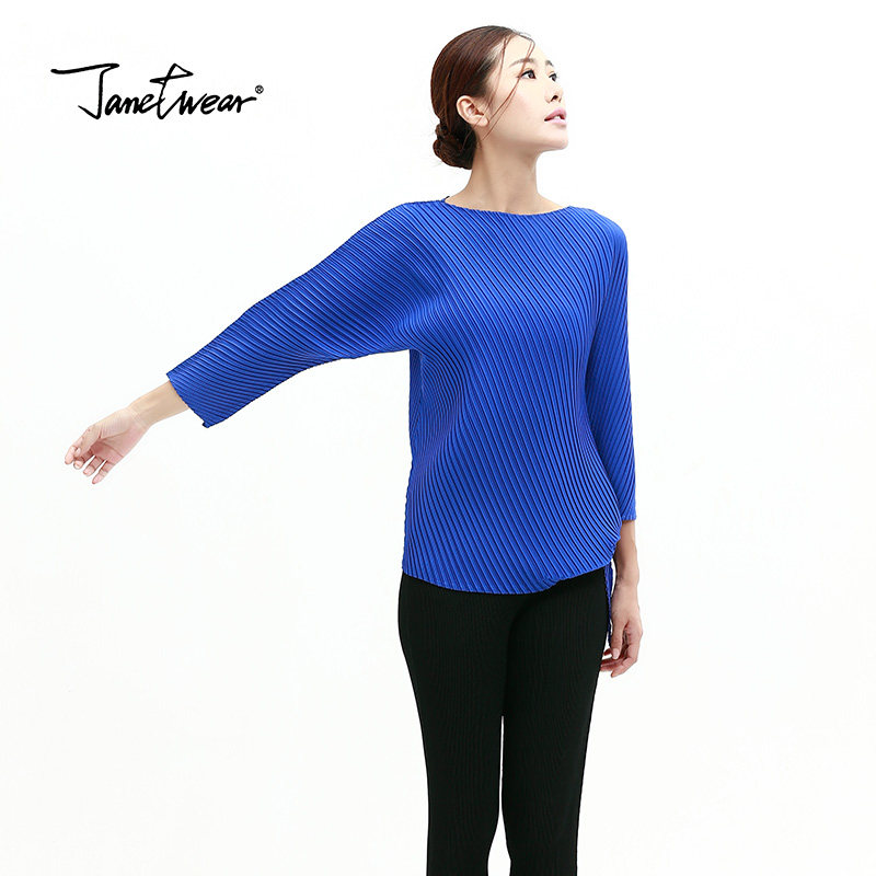 三宅褶皱一生秋装中袖雪纺衫ol t恤 janetwearT恤