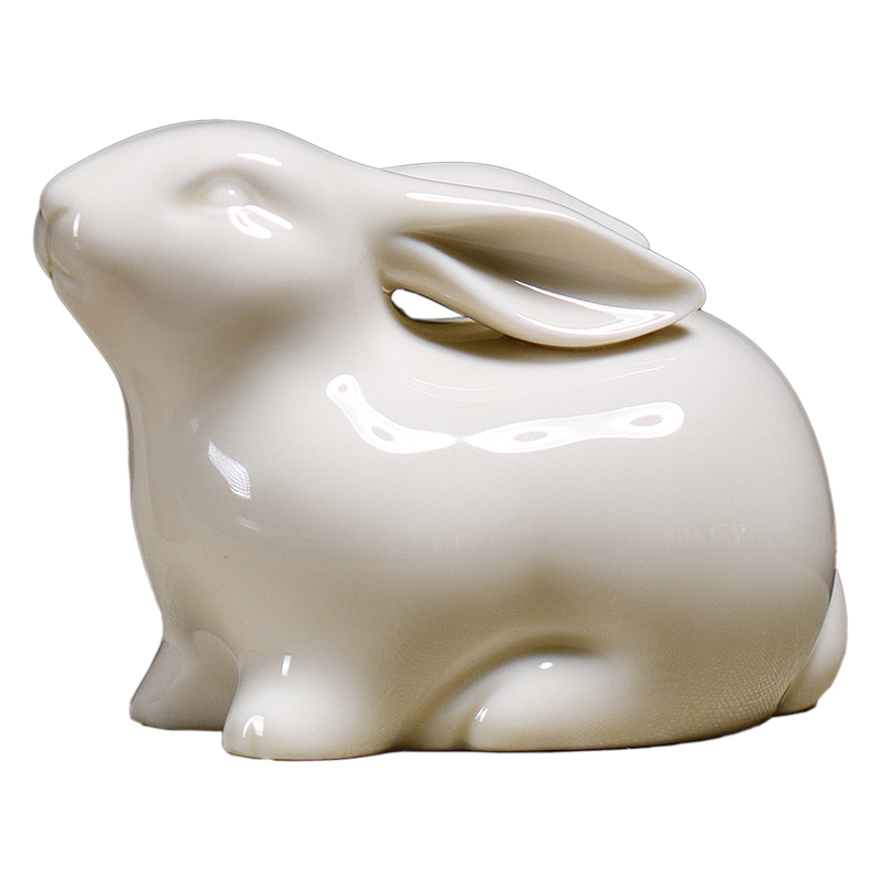 三义成定瓷摆件定窑象牙白陶瓷茶玩精品茶宠玉兔摆件瓷塑把玩件 - 图3