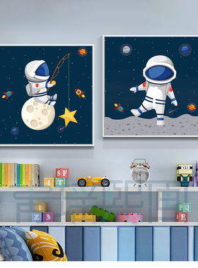 火箭星空宇宙儿童房间床头画