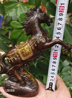 纯铜铜马摆件鎏金立马发财马到成功古玩招财家居桌面摆件飞黄腾达