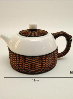 竹编一壶四杯套装功夫茶具竹丝扣瓷成都非遗手工艺瓷胎商务送礼