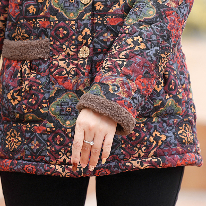 妈妈装秋冬加绒碎花棉袄连帽洋气中老年加厚保暖棉衣外套女大码,淘宝优惠券,粉丝福利购,淘宝优惠卷