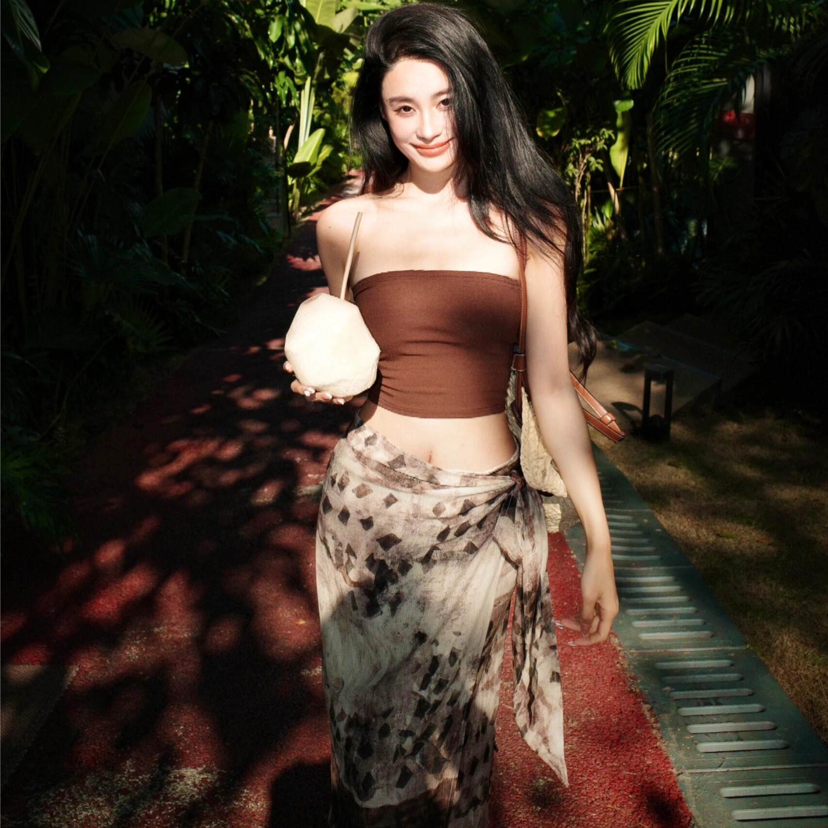 泰国云南旅游度假穿搭套装女夏季抹胸背心复古印花半身长裙两件套,淘宝优惠券,粉丝福利购,淘宝优惠卷