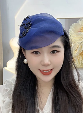 爆款网纱头饰欧根纱串珠半帽发半帽复古黑色晚宴百搭气质优雅礼帽