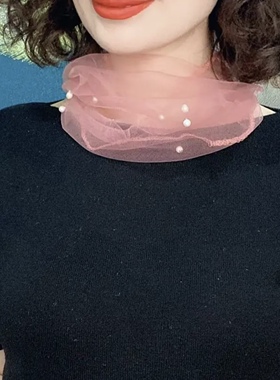 春夏钉珠韩版女护颈遮颈纹围脖