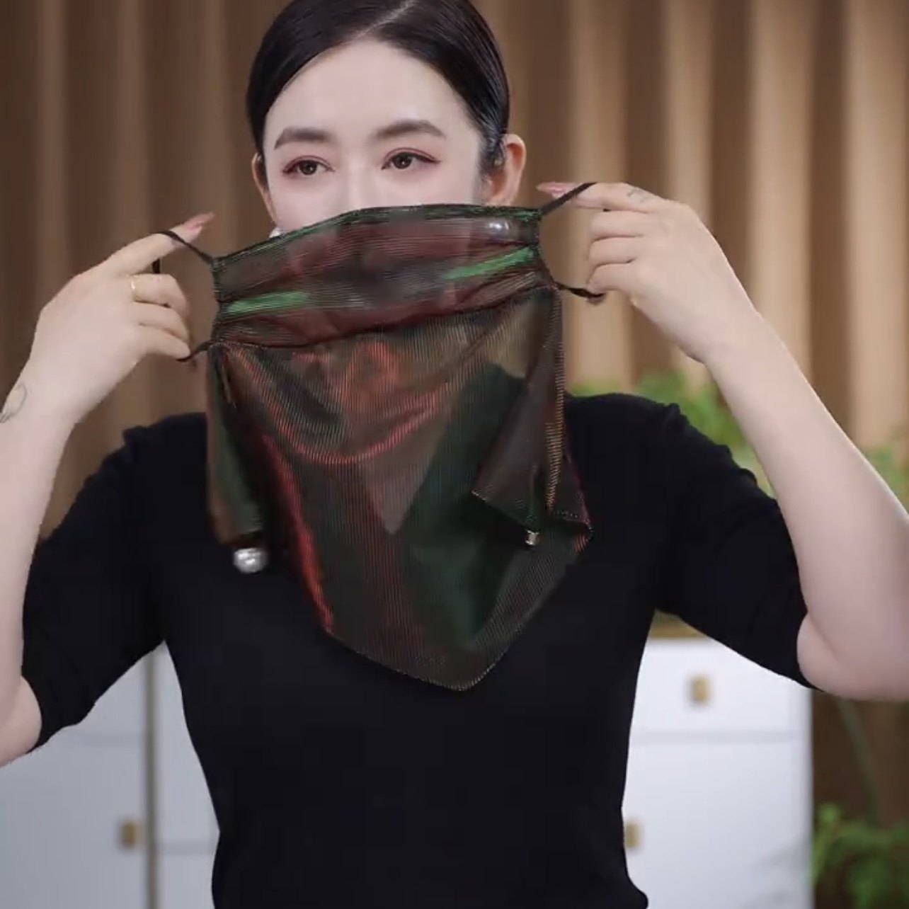 韩版新款夏季防晒面纱炫彩挂珠多功能围巾丝巾纱巾女纯色气质围脖,淘宝优惠券,粉丝福利购,淘宝优惠卷