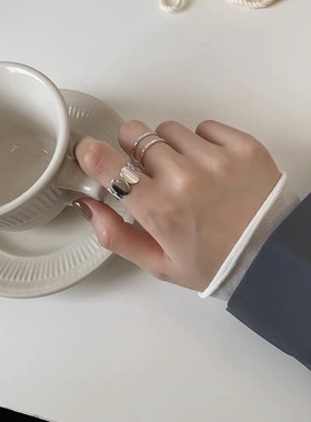 多款叠戴s925纯银戒指女小众设计冷淡风气质个性开口可调节食指戒