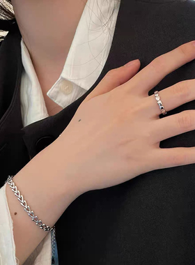 925纯银戒指女小众设计高级感开口可调节不规则米粒拼接食指指环