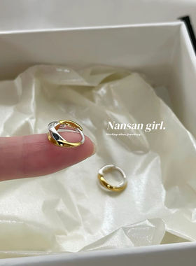 金银交叉撞色圈圈耳环女轻奢小众高级感冷淡风耳扣银针耳钉耳饰品
