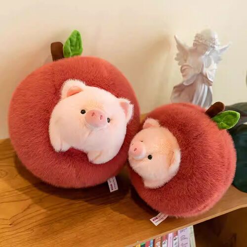 可爱苹果小猪毛绒玩具公仔钥匙扣挂件创意卡通包包挂饰 - 图1