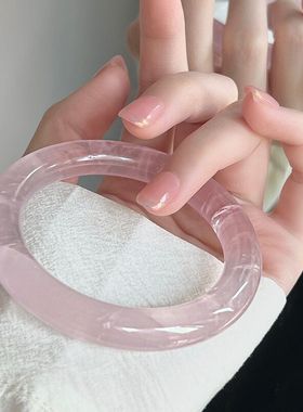 粉水晶手镯天然马达加斯加粉晶镯子冰种果冻粉色芙蓉石镯少女饰品