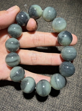 新疆和田玉籽料青花手串16mm留有原皮没有纹裂男女礼物珠串