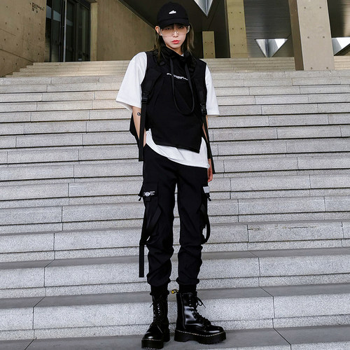 春季新款工装裤女高腰显瘦2026年新款束脚男帅气小个子黑色机能风 - 图2