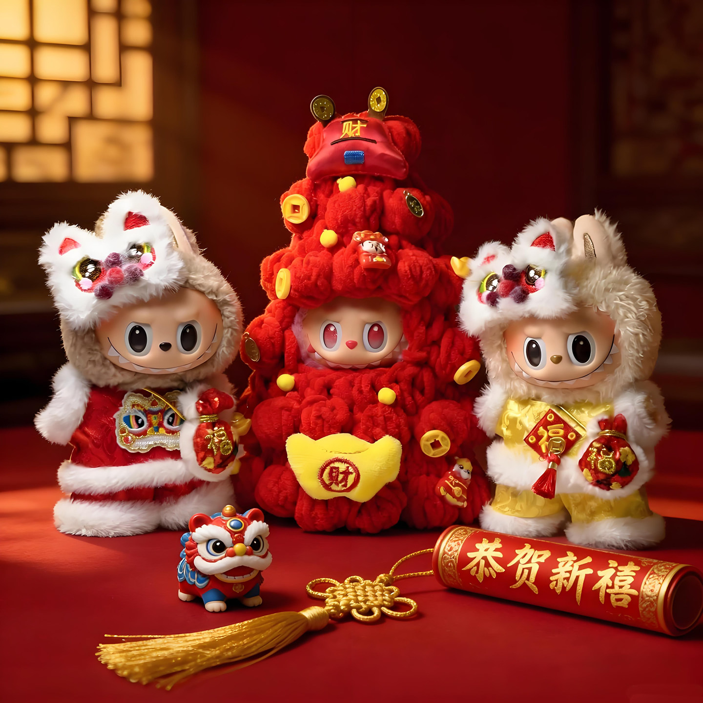 labubu新年娃衣过年衣一二三代拉布布招财树醒狮衣服拜年服套装,淘宝优惠券,粉丝福利购,淘宝优惠卷