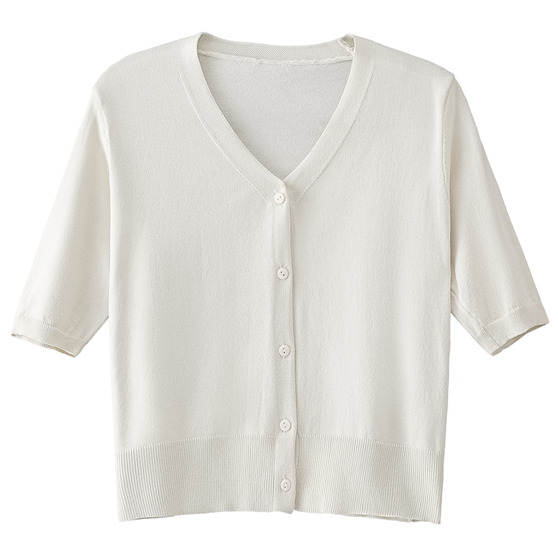 v领短袖t恤女2025新款夏季薄款冰丝针织衫小个子漂亮气质短款上衣 - 图3