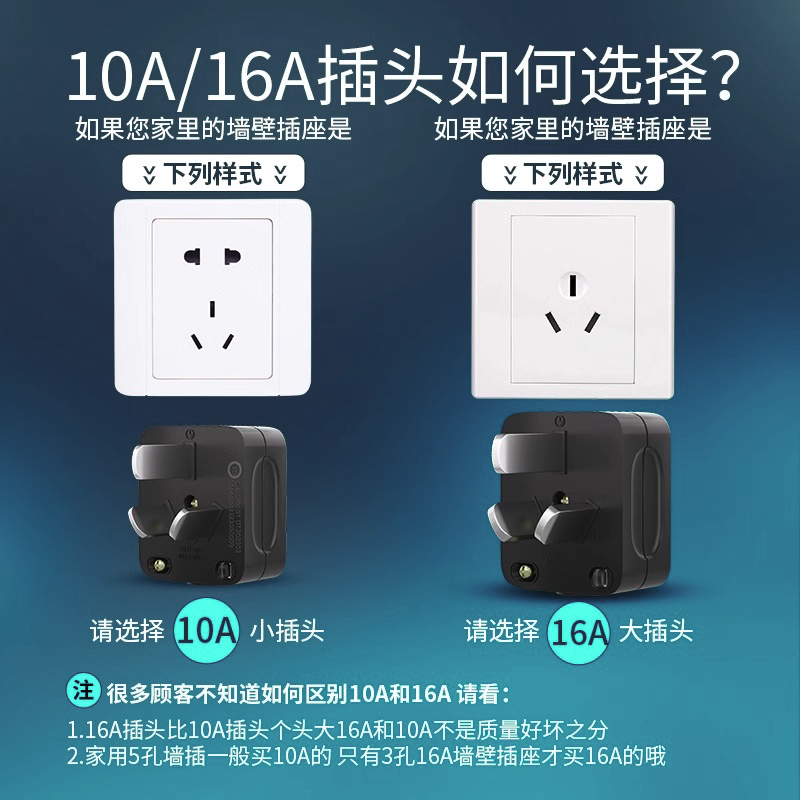 公牛插头二两脚三脚10A/16A空调三孔电源电线3角大功率插头不带线-图1