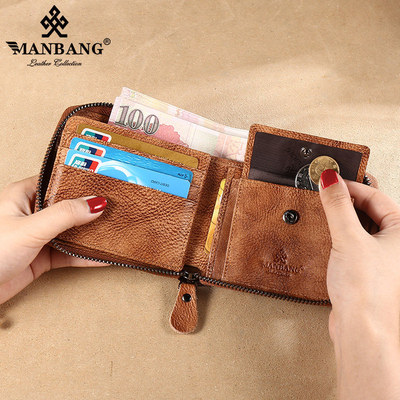 2019新款曼邦男士短款真皮防盗钱包 曼邦欧邦卓钱包