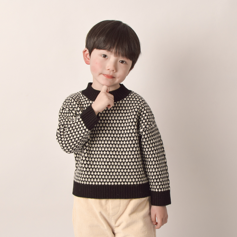 【100%羊毛】儿童毛衣男童羊毛衫黑点图案中大童韩版洋气宝宝新款