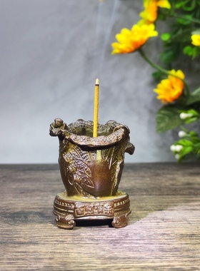 古玩铜器铜艺招财白菜小摆件茶道铜宠盖置香插仿古做旧铜微雕杂项