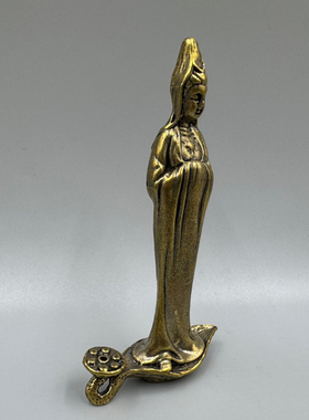 一叶观音佛像古玩桌面客厅书房玄关居家纯黄铜佛堂茶道禅意小摆件