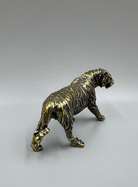 黄铜中式老虎古典文镇生肖书桌摆件古铜茶宠实心摆放禅意收藏铜器