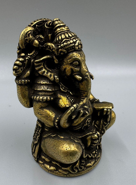 纯铜象财神手把件黄铜吉祥如意象仿古泰国象神铜器车载摆件工艺品