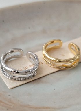 闪钻双层菱格戒指女小众设计时尚