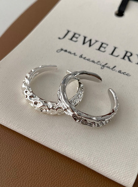 铜捶打褶皱戒指女小众戒指