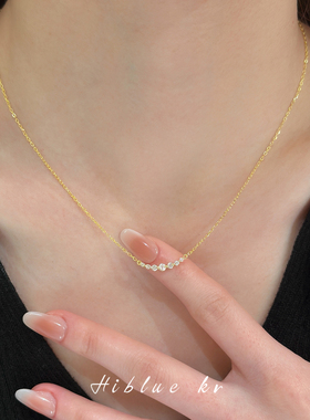 海蓝蓝微笑一字锆石925纯银项链