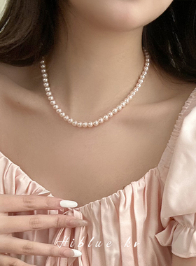 海蓝蓝粉色施家珍珠项链轻奢小众