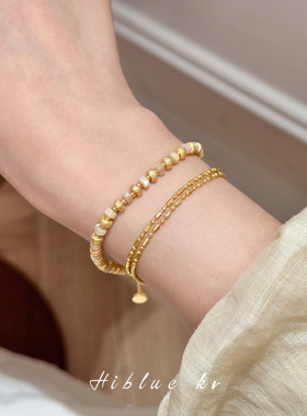 海蓝蓝磨砂金色串珠贝壳手链