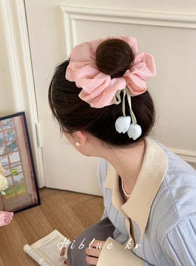 海蓝蓝黄色郁金香花朵大肠发圈