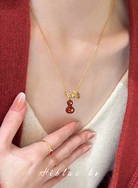 海蓝蓝新年红色滴釉葫芦项链