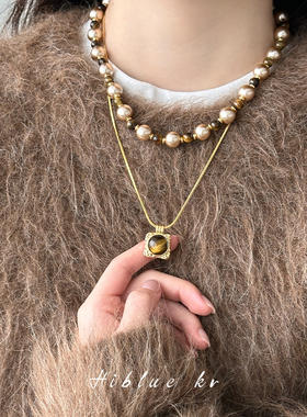 海蓝蓝美拉德天然虎眼石毛衣链