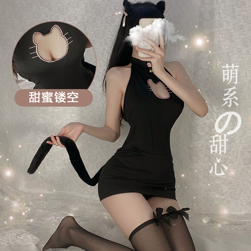 性感暴露女装兔女郎猫女COS服装黑丝制服角色扮演女睡裙秋冬女款-图0