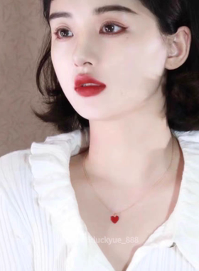 日本18K黄金小红心项链女纯银红色迷你爱心锁骨链心形送女友礼物