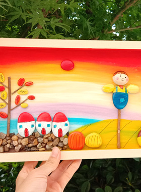 卡通儿童diy手工石头春夏秋冬