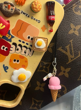 手工制奶油草莓冰淇淋勺子手机壳挂绳防掉精美包包甜筒小挂件配饰