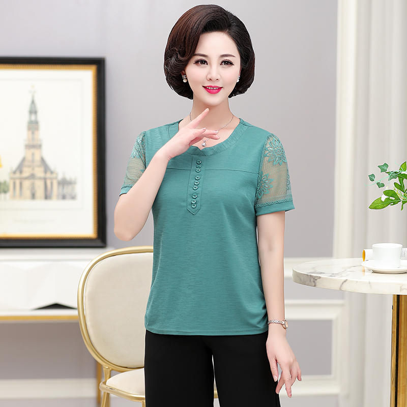 春晴旗舰店妈妈夏装短袖两件套装中年时尚新款春装中老年人女装洋气上衣1