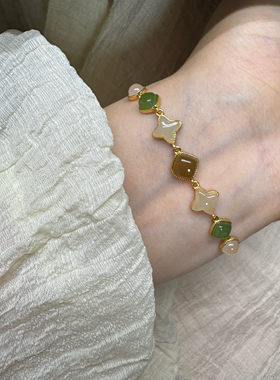 多宝多福  | 天然和田玉多宝手链银镶可调节原相机实拍