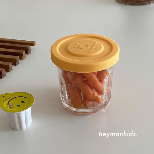 heymankids｜韩国joliema彩色笑脸硅胶盖宝宝辅食碗厚玻璃酸奶杯 - 图0
