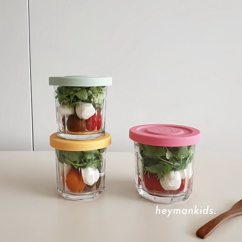 heymankids｜韩国joliema彩色笑脸硅胶盖宝宝辅食碗厚玻璃酸奶杯 - 图3