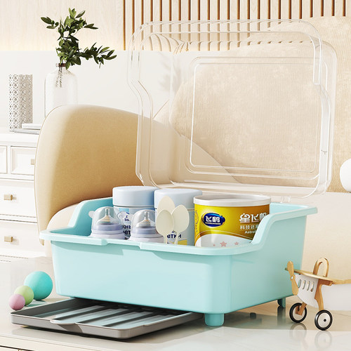 奶瓶收纳箱防尘带盖婴儿用品沥水架宝宝餐具玩具新生儿辅食收纳-图1