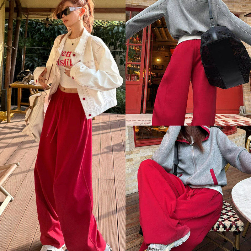 高腰抽绳加绒加厚阔腿休闲裤女冬新款百搭韩版宽松弯刀裤运动卫裤,淘宝优惠券,粉丝福利购,淘宝优惠卷